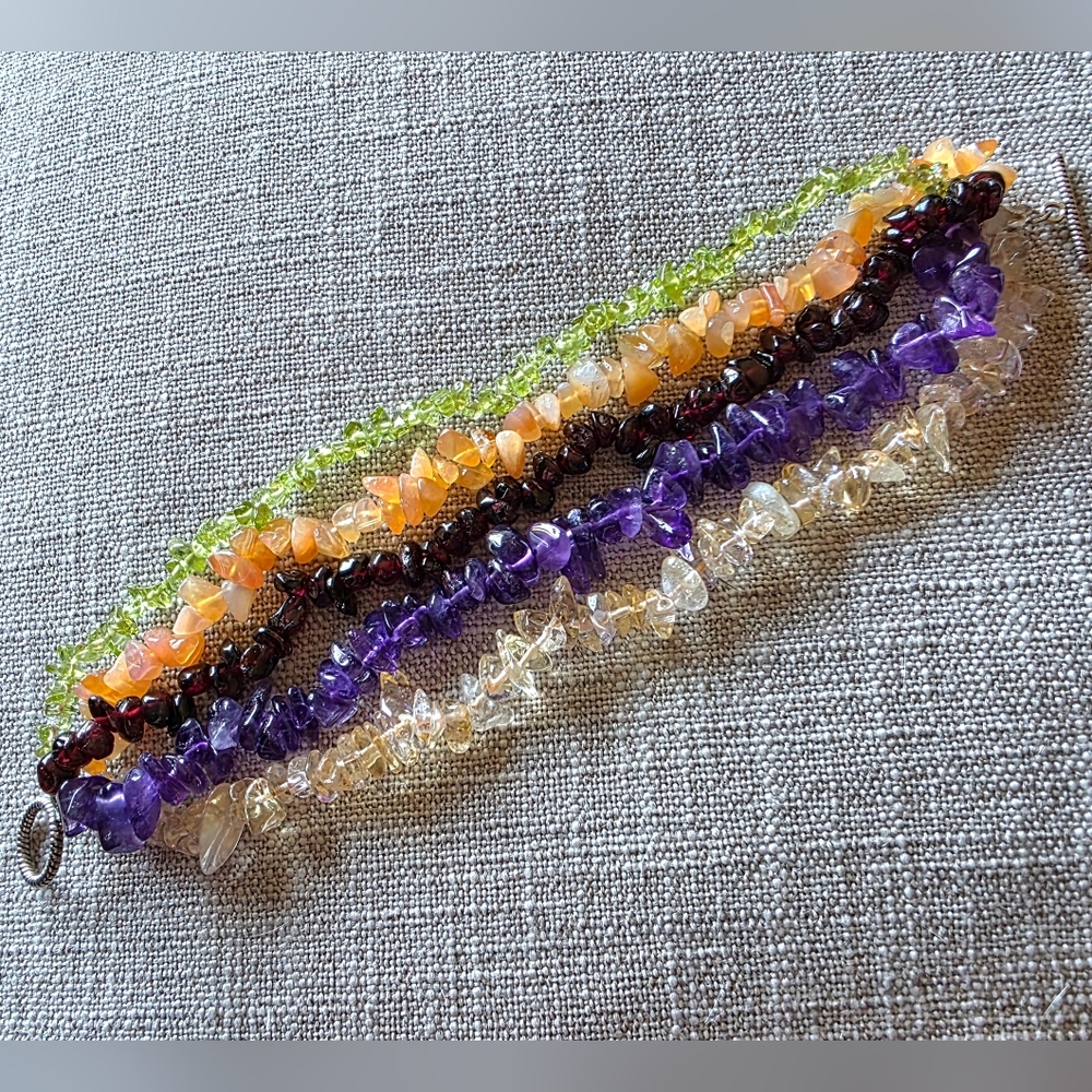 Vintage Multi Strand Beaded Bracelet Amethyst, Carnelian Citrine Peridot,Garnet